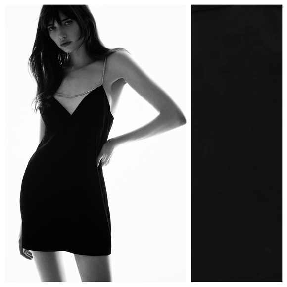 🌹NWT. Zara Black Rhinestone Strap Mini Dress Size XL. - Picture 1 of 8